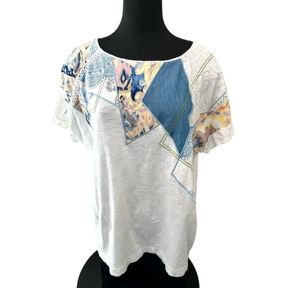 CHICO’S | White Boho Patchwork Short Sleeve Top | Size 3 XL - Picture 3 of 8
